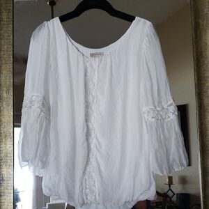 Bellambra White Ruffled 3/4 Sleeve Blouse,made ITALY
